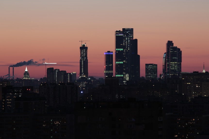 A general view shows the skyscrapers of the Moscow International Business Centre