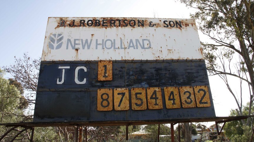 A disused scoreboard at a country football ground in Victoria