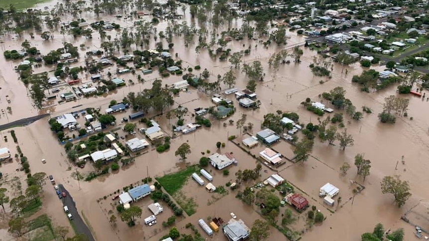 Floodwater inundates Jandowae on Queensland's Western Downs.