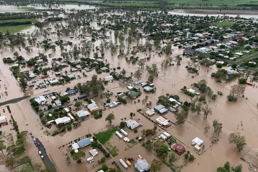 Floodwater inundates Jandowae on Queensland's Western Downs.