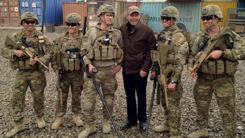 Tony Abbott with Australian troops in Afghanistan.