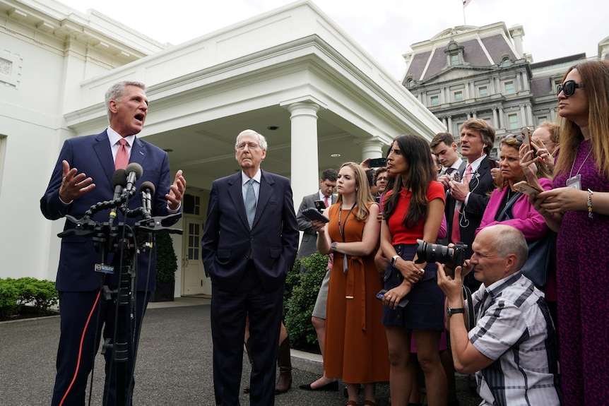 Kevin McCarthy speaking to reporters outside the White House