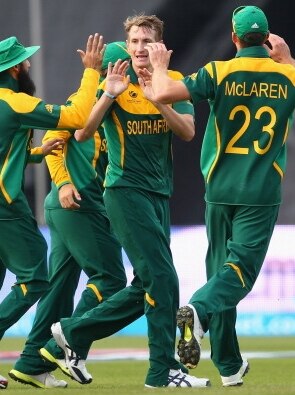 Chris Morris celebrated a wicket on his ODI debut