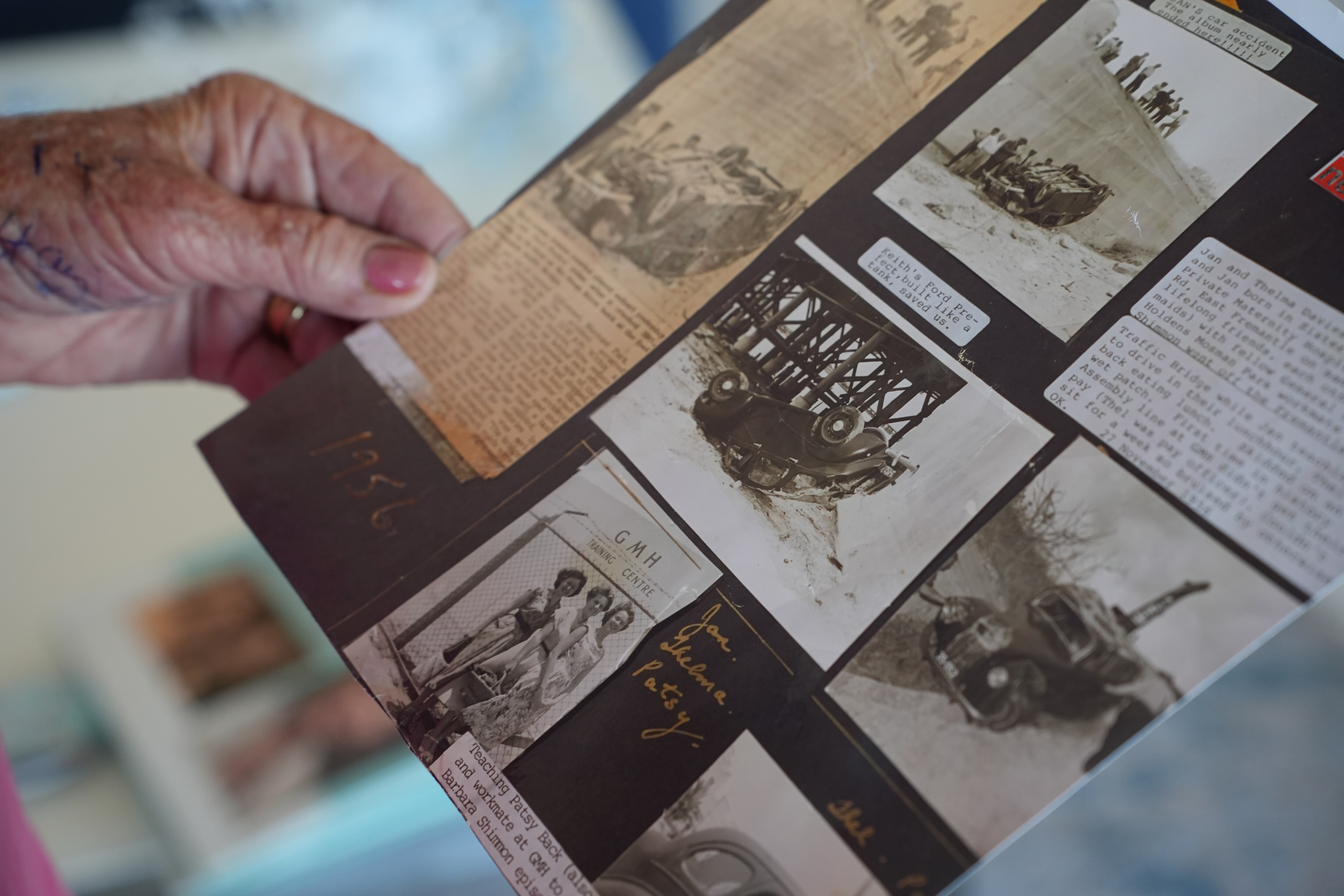 Old newspaper clippings with pictures of the crash