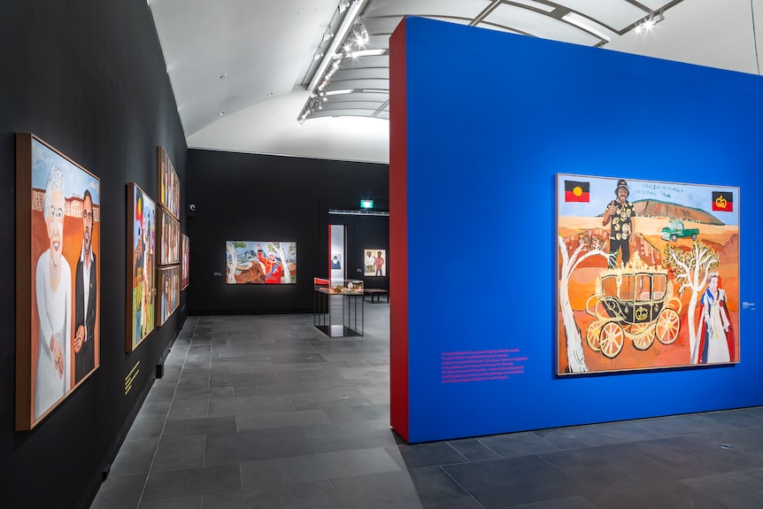 Installation view of Vincent Namatjira exhibition at the Art Gallery of SA