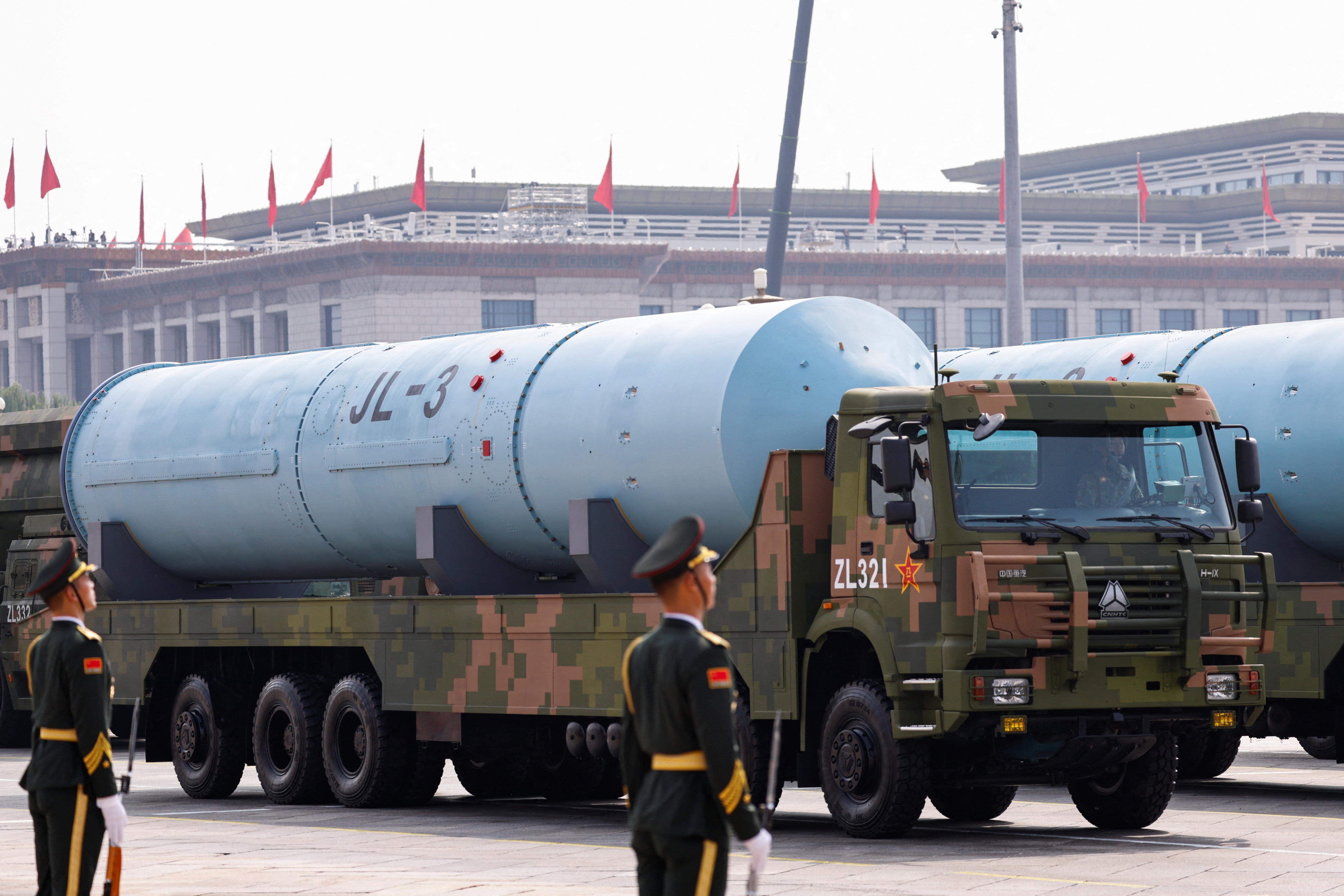 China displays JL-3 intercontinental-range submarine-launched ballistic missiles.