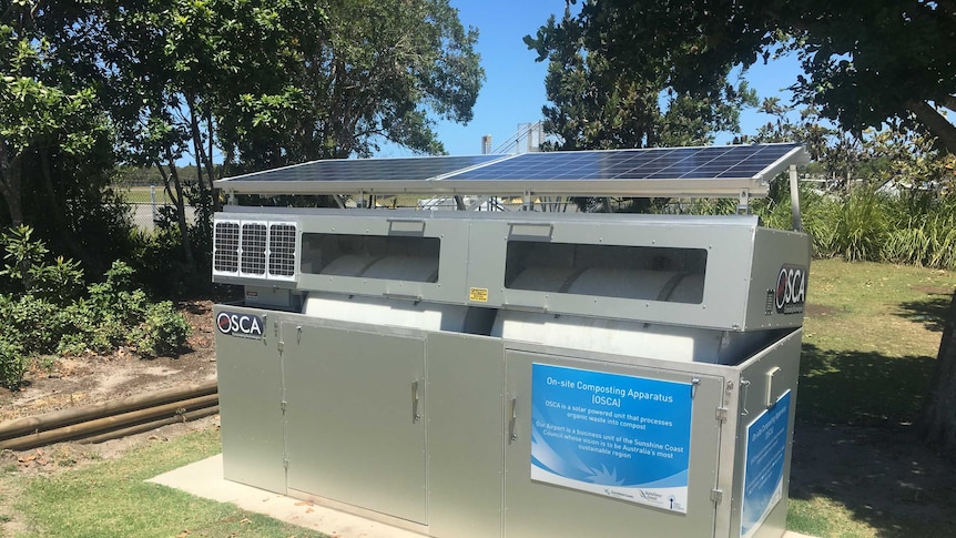 Sunshine Coast Airport installed the first solar powered compost machine and named in OSCA