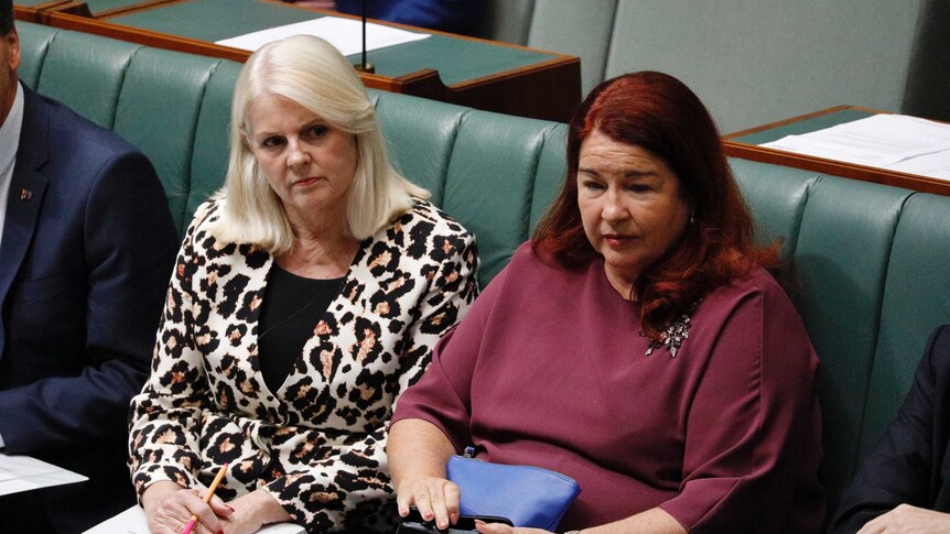 Morrison government ministers Karen Andrews and Melissa Price sitting next to each other