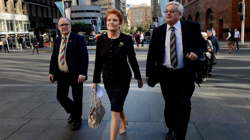Pauline Hanson walks through Martin Place in Sydney