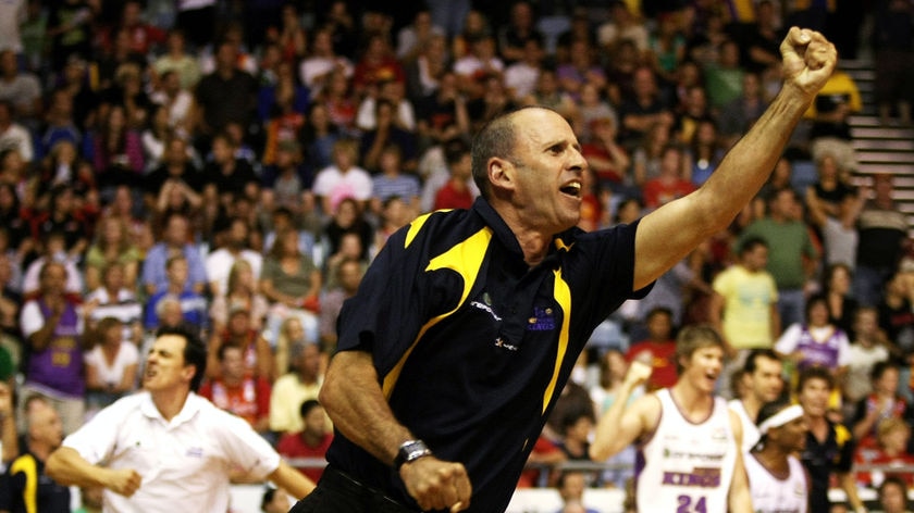 Stirring comeback... Kings coach Brian Goorjian sets off on a victory lap after a miraculous Sydney win.