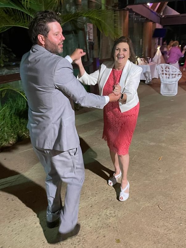 Rhonda dances with her son-in-law at her daughter's wedding in 2020.