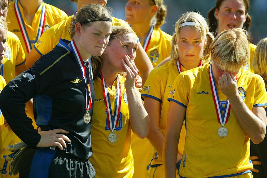Sweden players in tears after the 2003 Women's World Cup final against Germany.