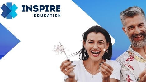 Inspire Education on LinkedIn cover photo in October 2022 showing logo in top left hand corner, couple holding sparklers