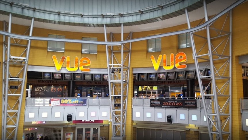 Outside the Vue International cinema complex in Birmingham, UK.