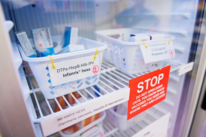 A close up shot of vaccines inside one of two fridges at Danila Dilba.