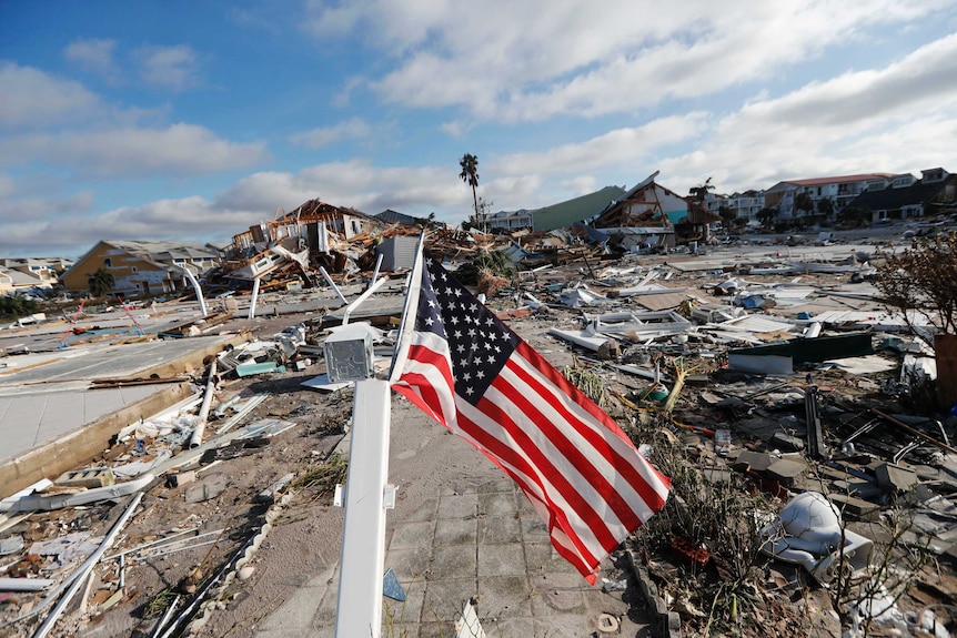 American flag flies amid devastation from Hurricane Michael