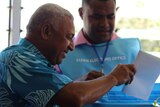 Frank Bainimarama casts his vote