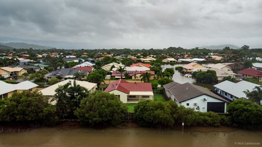 Rows of houses affected during the flooding in Townsville.