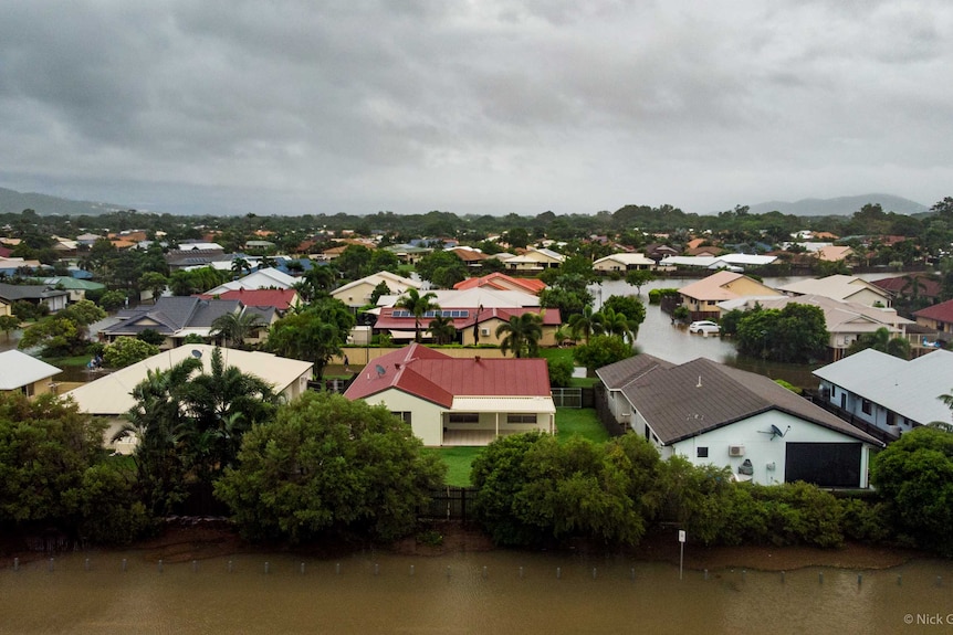 Rows of houses affected during the flooding in Townsville.