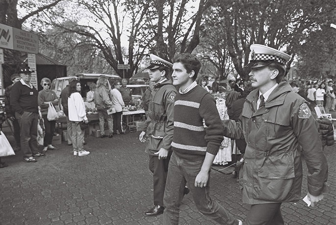 Rodney Croome arrested at the Salamanca Market in 1988