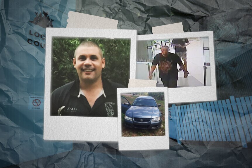 A graphic image of three photos, two of the same man and one of a car.