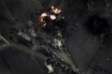 A video grab shows Russian airstrike in Syria