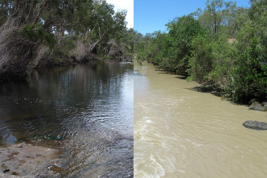 Clairview Creek in central Queensland in April 2008, and in October 2018.