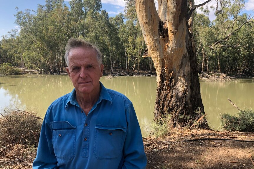 Sunrice chairman Laurie Arthur stands by on the banks of the Darling.