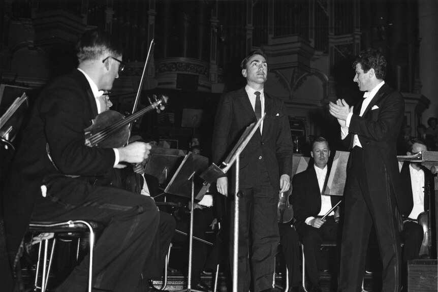 Nigel Butterley on stage after SSO performance, July 1968. Photo from ABC archives.