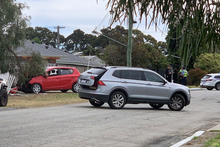 A red car crashed into a tree