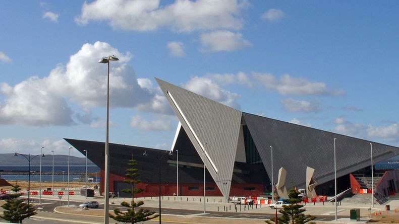 Long shot of Albany Entertainment Centre on the foreshore on sunny day