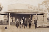 Owner of the then called Southern Argus, Ernest Absolon (far right), and staff in 1914.