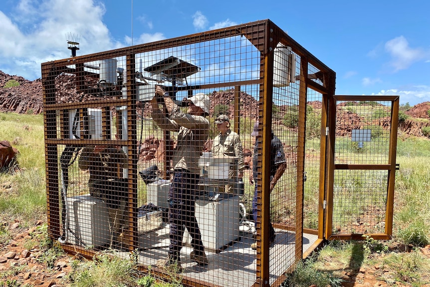 A cage containing BOM grade weather measuring equipment
