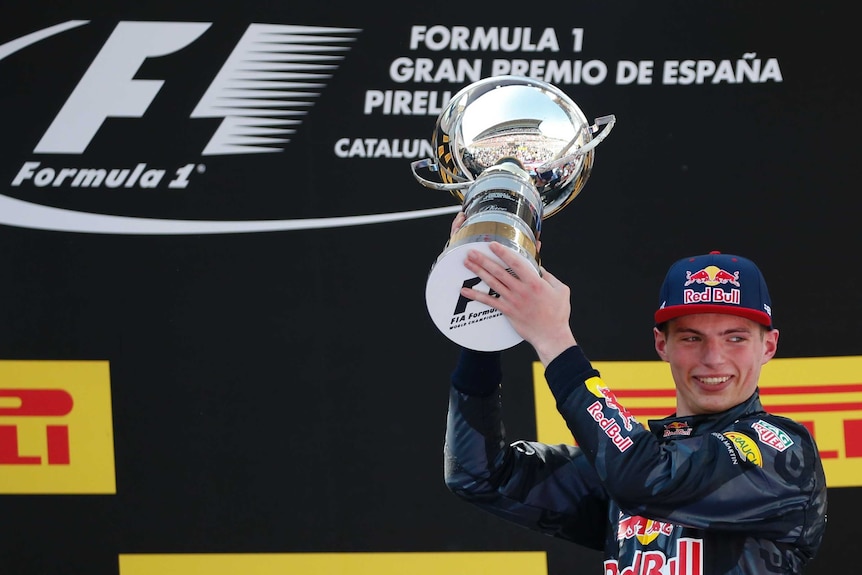 Max Verstappen celebrates his win in the Spanish F1 Grand Prix
