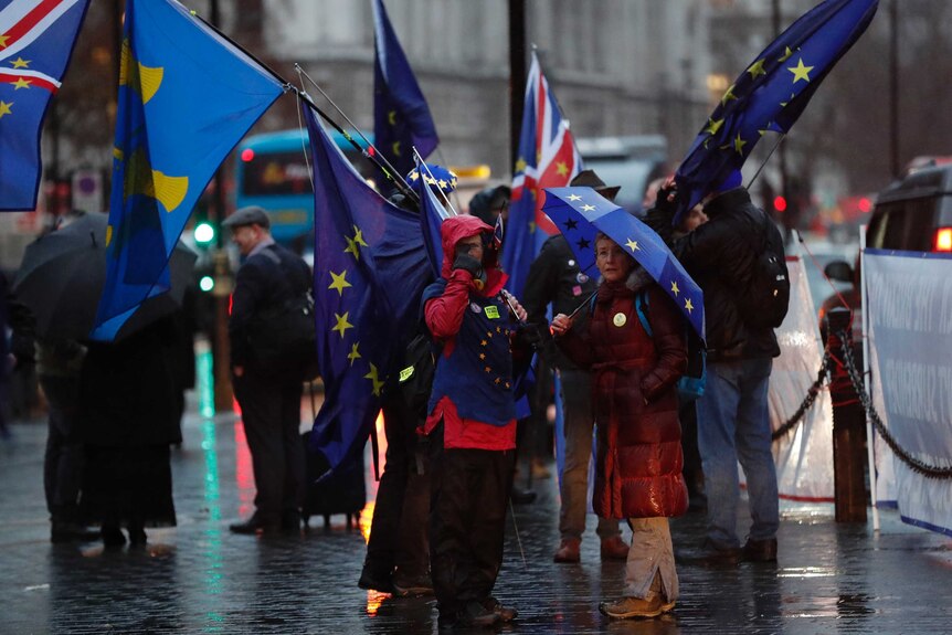 Pro-EU demonstrators gather in London.