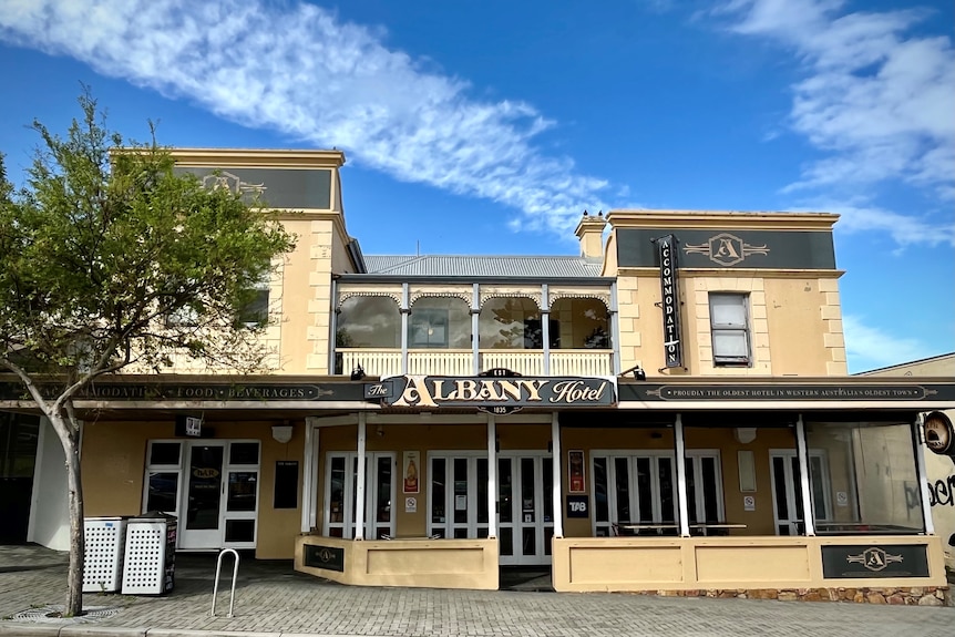 The Albany Hotel painted yellow.
