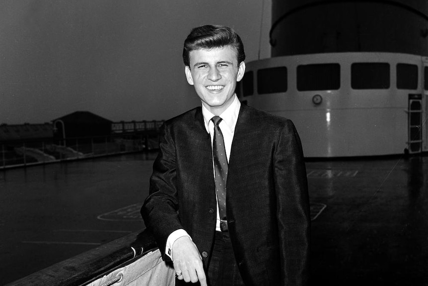 Bobby Rydell aboard a luxury liner in New York City after arrival from Europe on March 12, 1962.