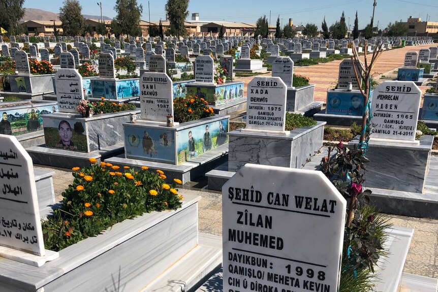 Headstones at the war cemetary in Qamishli