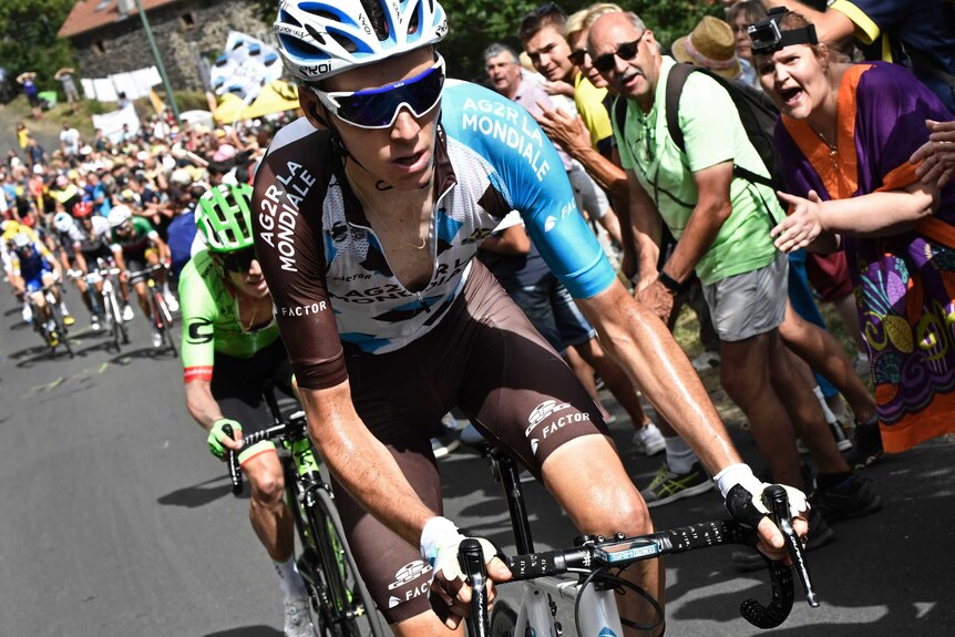 France's Romain Bardet, front, is followed by Colombia's Rigoberto Uran on Tour de France stage 15.