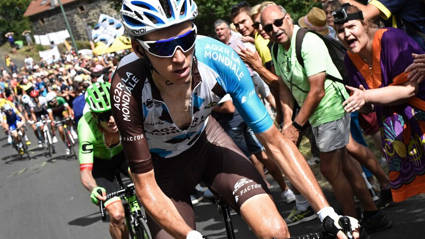 France's Romain Bardet, front, is followed by Colombia's Rigoberto Uran on Tour de France stage 15.