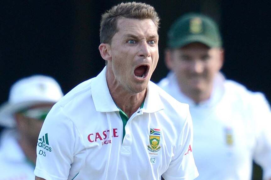 Man on a mission: Dale Steyn brings the intensity late on day three.