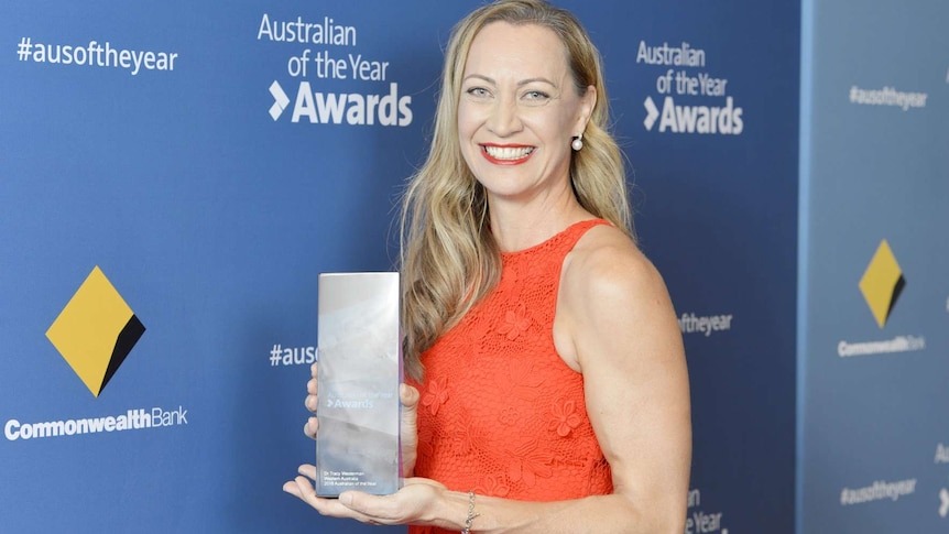 West Australian 2018 Australian of the Year award winner Tracy Westerman holding her award.