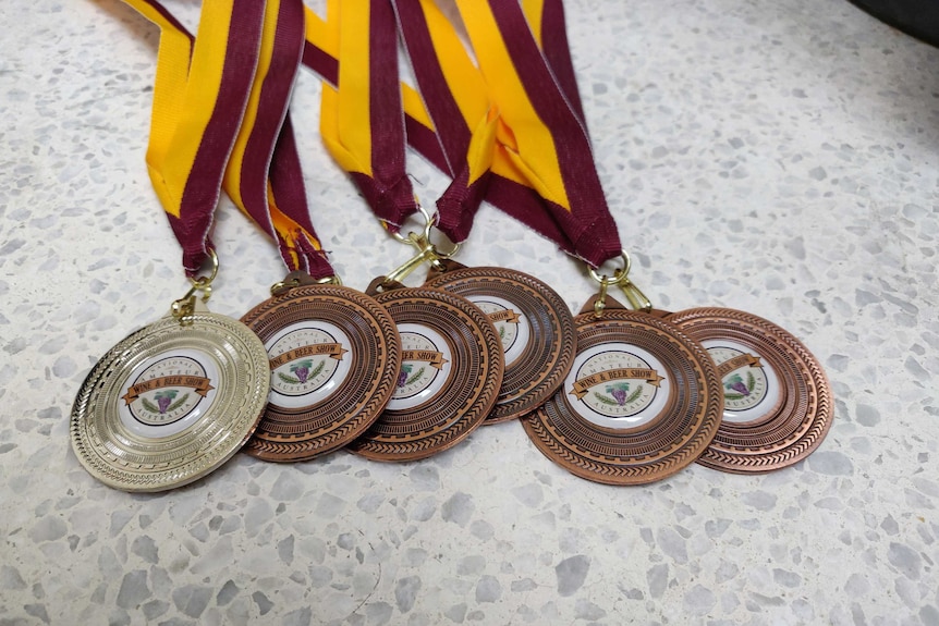 Rows of medals.