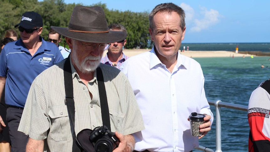 Bill Shorten on Green Island before inspecting the Great Barrier Reef.