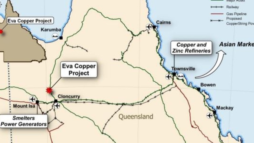 A map of north-west Qld showing the Eva Mining Project 