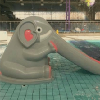 Elephant-shaped slide at Hobart Aquatic Centre.