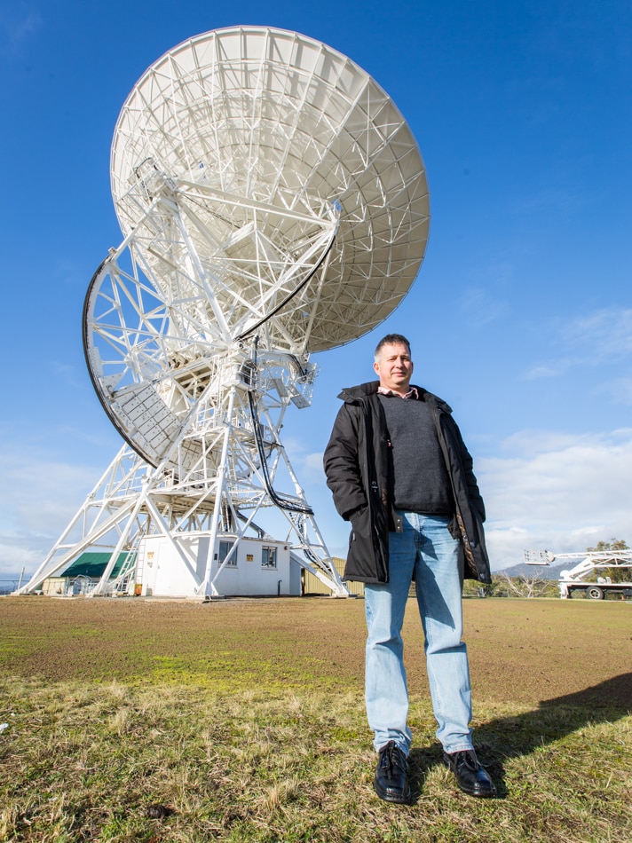 Radio astronomer Simon Ellingsen looks forward to the 50th anniversary of the Mt Pleasant telescope.