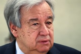 United Nations Secretary-General Antonio Guterres attends a session of the Human Rights Council.