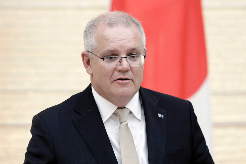 Prime Minister Scott Morrison speaks during signing ceremony in Tokyo