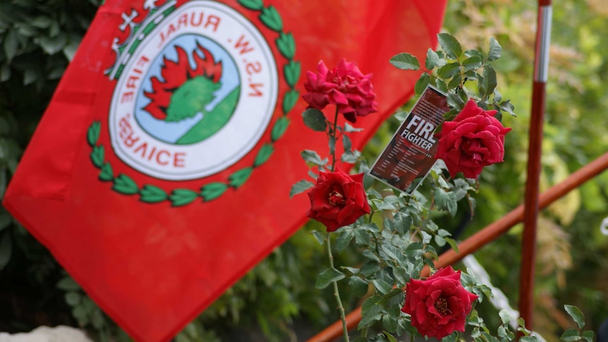Rose bush and fire service flag